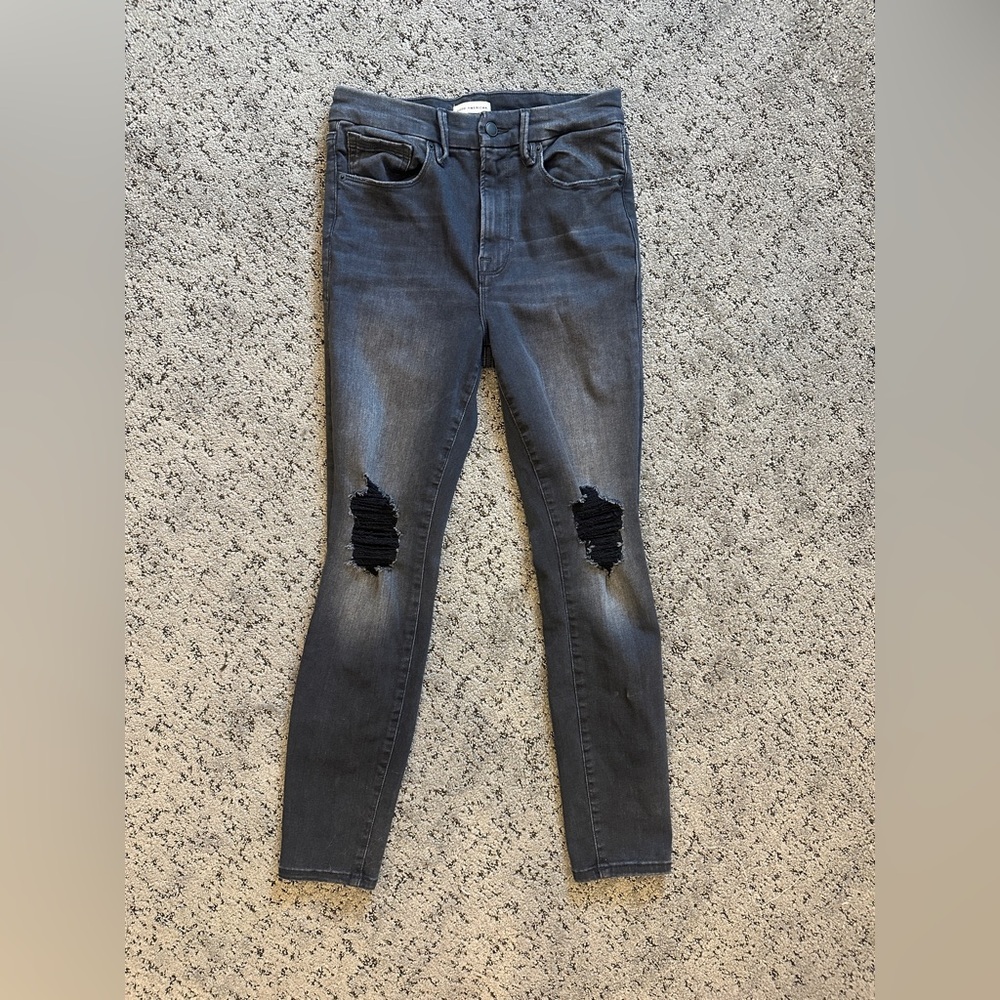 Good American Dark Gray Distressed Skinny Jeans